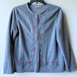 Croft & Barrow Gray Cardigan with Red Cardinals Embroidery